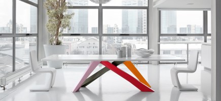 BIG table, with coloured legs and white top.